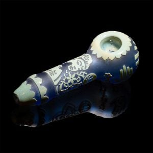4.5" Buddha Blue & Silver Frit Handpipe (MP-012)