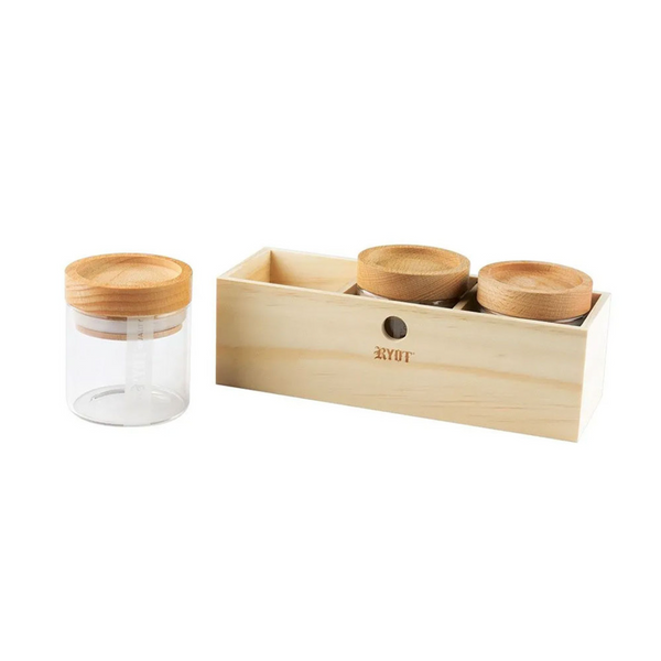 RYOT Jar Box w/ 3 Clear Jars and Beech Tray Lid (JR1094BC-3PK)