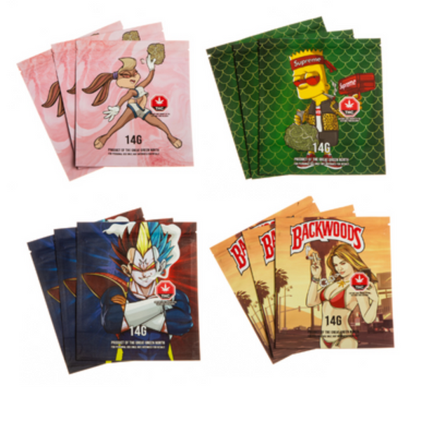 Printed Mylar Bags 14G - Assorted Graphics (50/pack)