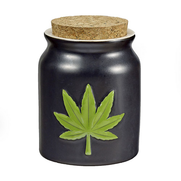 Ceramic Storage Jar - Green Leaf