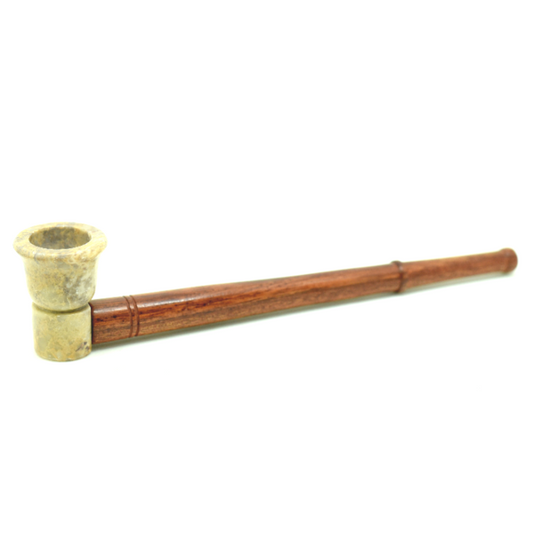 6" Stone Bowl Wooden Hand Pipe (S&W-6")