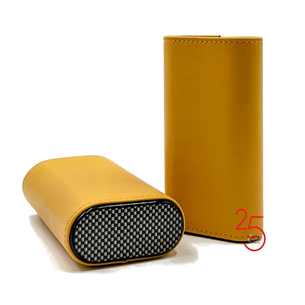 Sikarlan 3 Finger Cigar Case - Yellow w/ Carbon Fiber Top