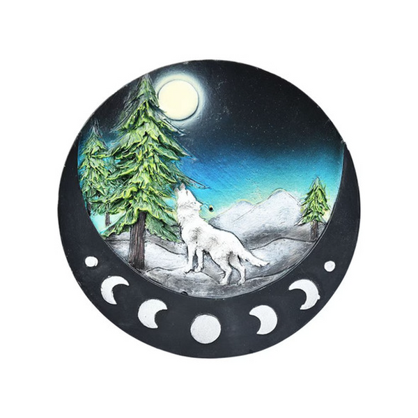 4.8" Incense Burner - Lone Wolf Polyresin Round