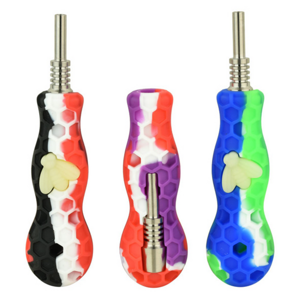 4.25" Glow Bee Silicone Dab Straw Titanium Tip - Assorted (SA2575)