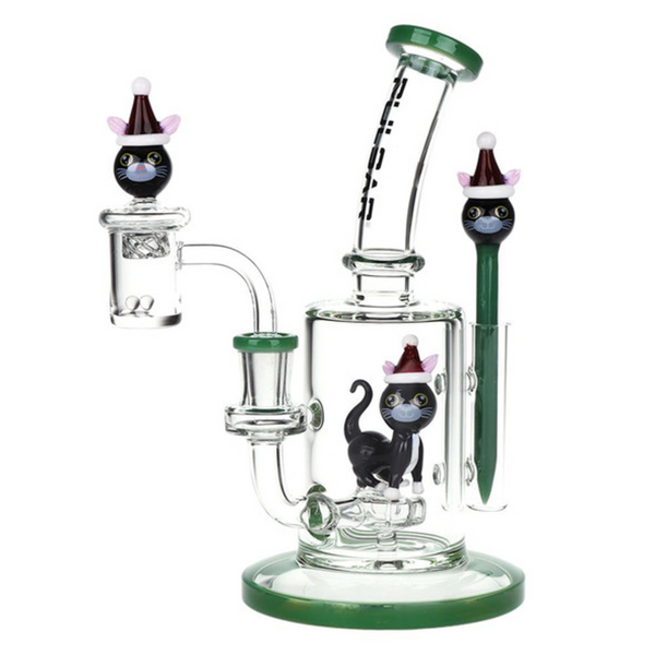 8.25" Pulsar Xmas Kitty Holidaze Series Glass Dab Rig Set (WP797XMK)