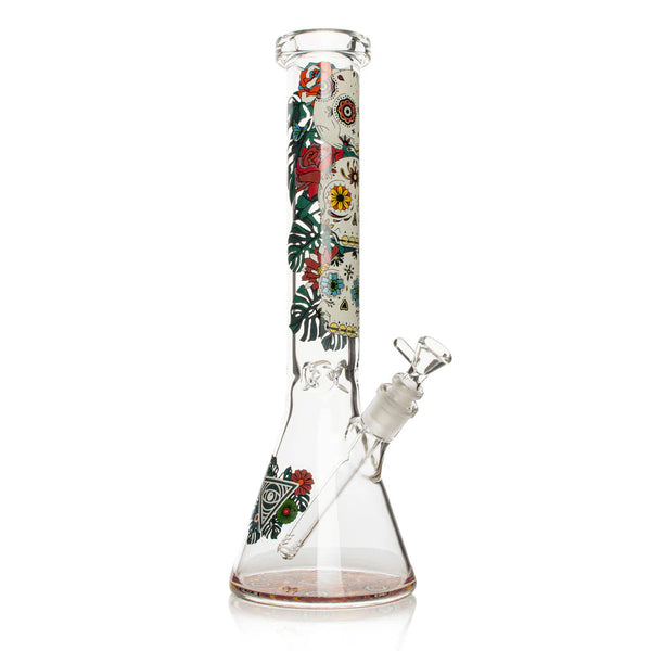 Red Eye Glass® 15" 7mm Thick Sugar Skull Glow-in-the-Dark Water Pipe (REG159)