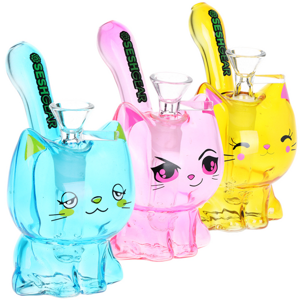 5.5" SeshGear Kitty Cat Glass Water Pipe - Assorted (WP861)