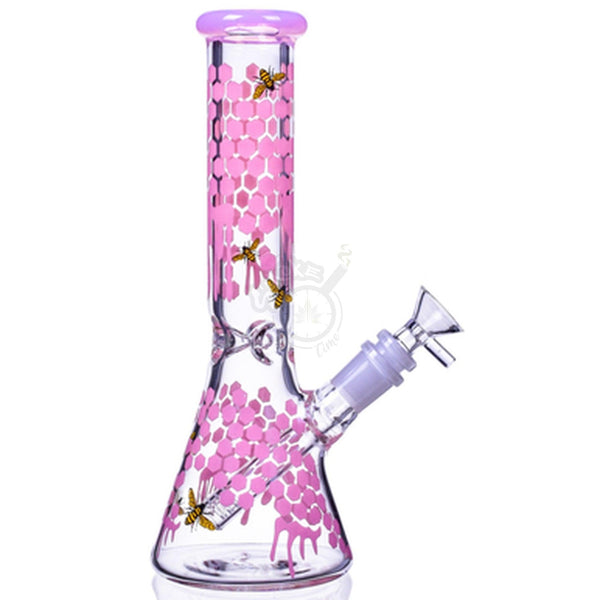 14" Pink Honeybee Glass Bong - SmokeTime