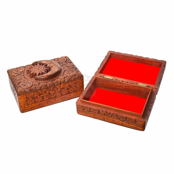 Carved Wooden Box - Sun & Moon - SmokeTime