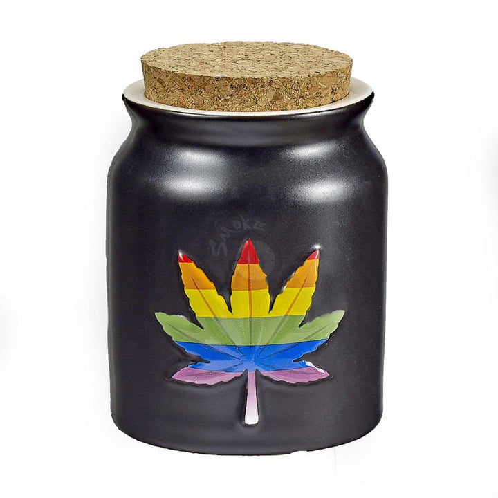 Ceramic Storage Jar - Rainbow Leaf - SmokeTime