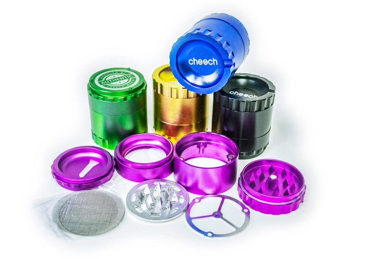 Cheech 4 piece Herb Grinders with Removable Screen & Teeth - SmokeTime
