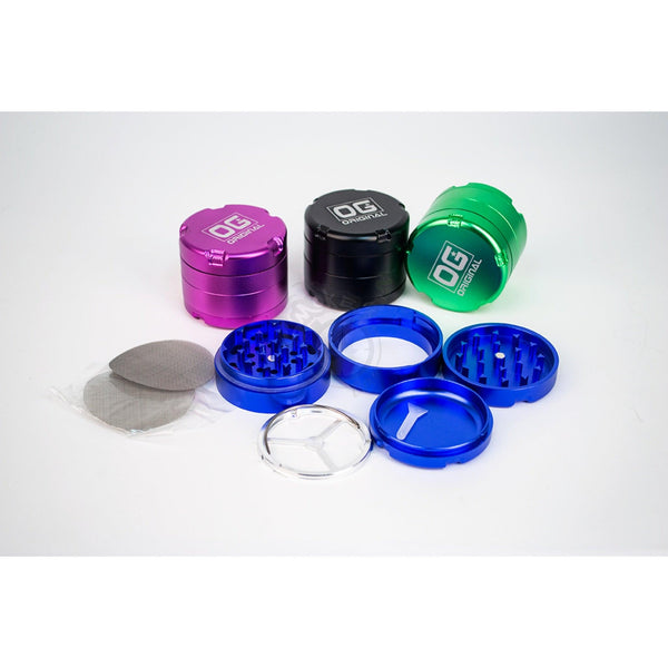 OG 56mm 4 Part Grinder with Removable Screen and Glass Herb Catcher (PH-9030) - SmokeTime