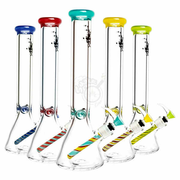 Pulsar 16" Beaker w/ Ice Pinch, Worked Downstem & Color Accents - SmokeTime