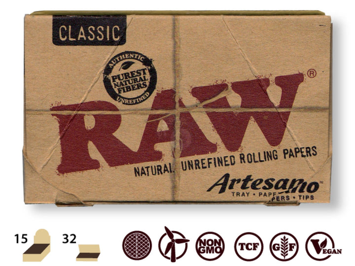 RAW Classic Artesano 1-1/4 size 32/pack Magnet + Tips + Fold-Out Tray - SmokeTime