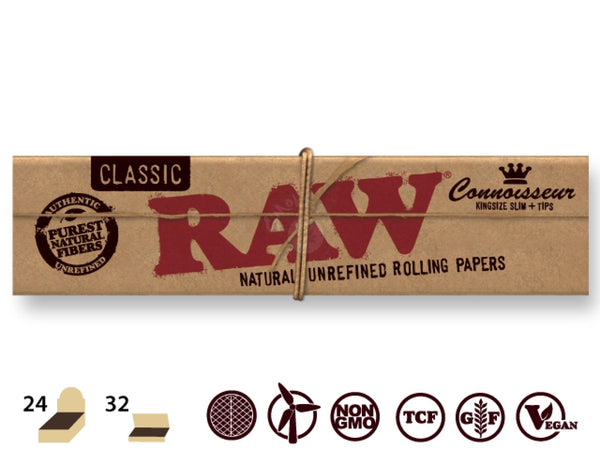 RAW Classic King Size Slim Connoisseur w/ Tips 32/pack - SmokeTime