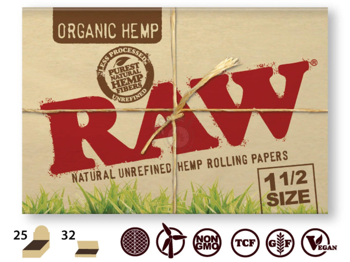 RAW Organic Hemp 1-1/2 Size 32/pack - SmokeTime