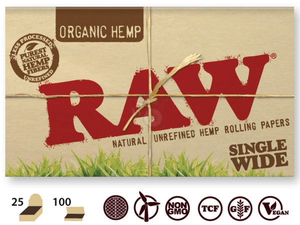 RAW Organic Hemp Single Wide 100/pack - SmokeTime