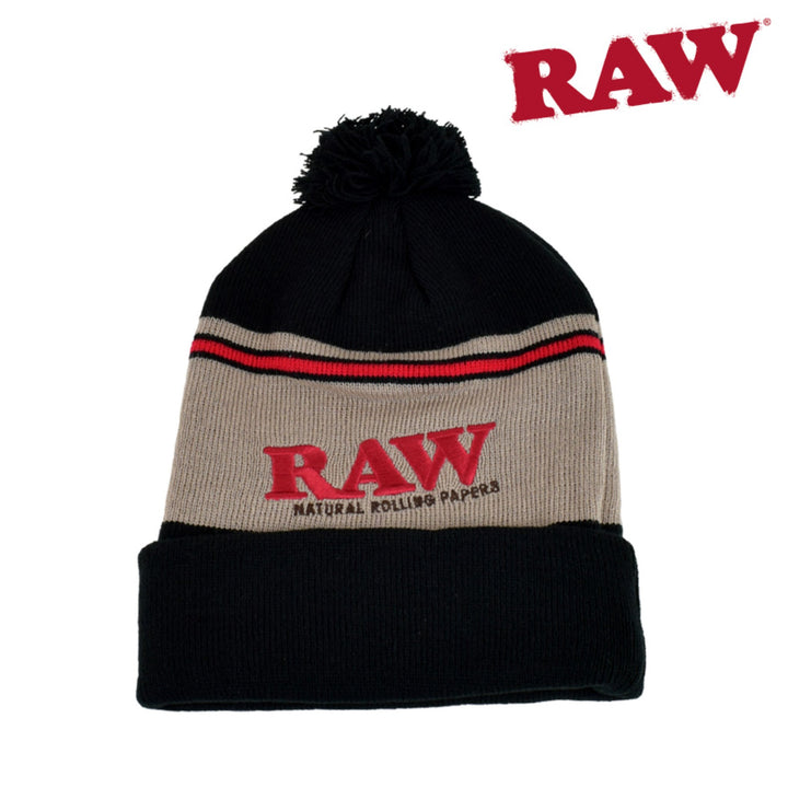 RAW POMPOM HAT BLACK / BROWN - SmokeTime