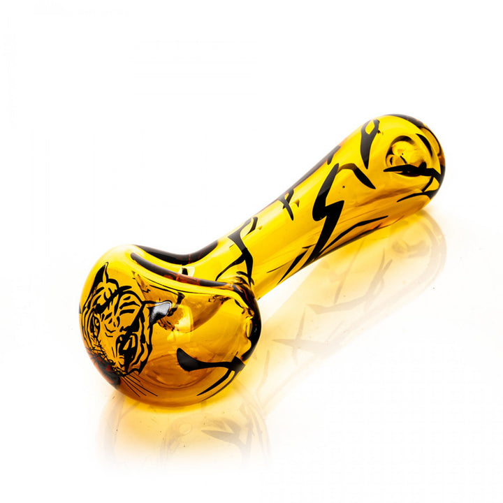 Red Eye Glass 4.5" Honey Gold Tiger Spoon Hand Pipe (3298) - SmokeTime