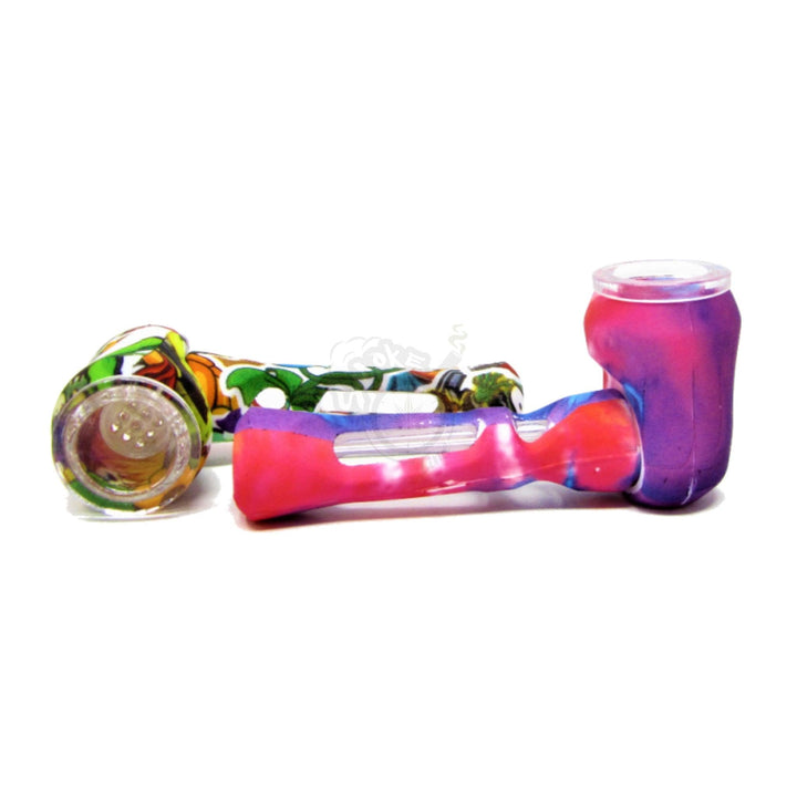 SILICONE AND GLASS HAND PIPE GRAFFITI STYLED (SRS-528) - SmokeTime
