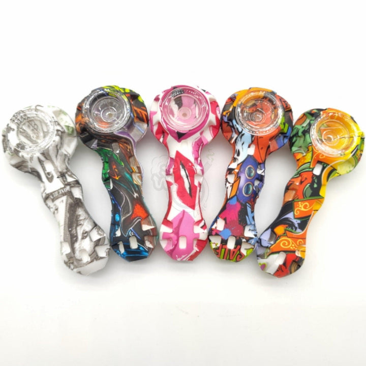 Silicone Spoon Handpipe with Grafitti Design 11CM (HP009P) - SmokeTime