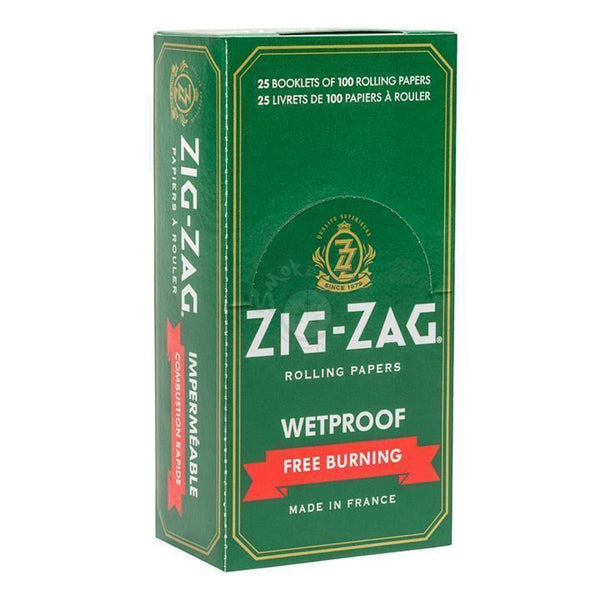 Zig Zag Rolling Papers - Single Size Green WaterProof / WetProof 100/pack - SmokeTime