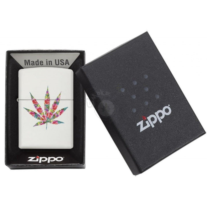 Zippo 214 Weed (Matte White) - SmokeTime